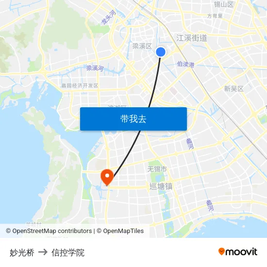 妙光桥 to 信控学院 map