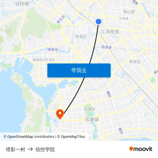 塔影一村 to 信控学院 map