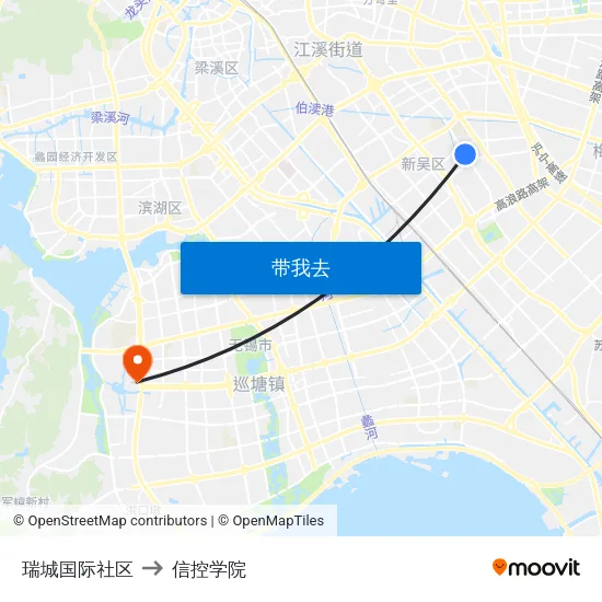瑞城国际社区 to 信控学院 map