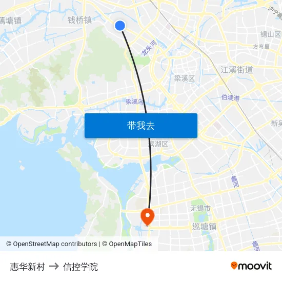 惠华新村 to 信控学院 map