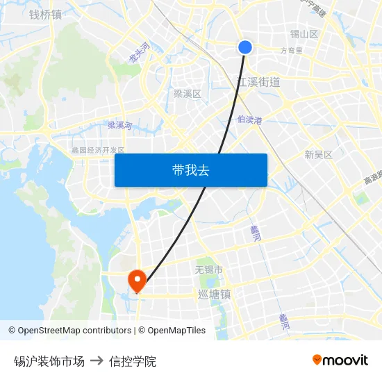 锡沪装饰市场 to 信控学院 map