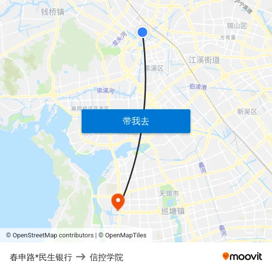 春申路*民生银行 to 信控学院 map