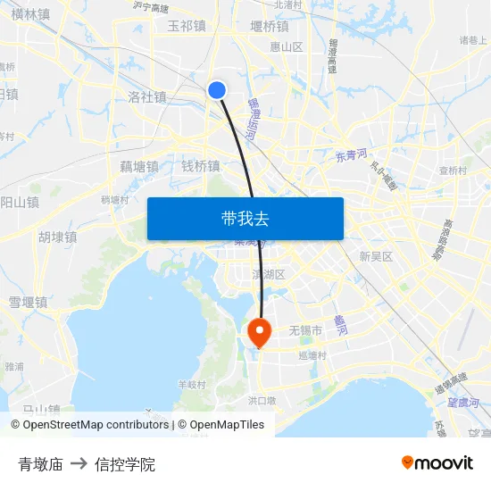 青墩庙 to 信控学院 map