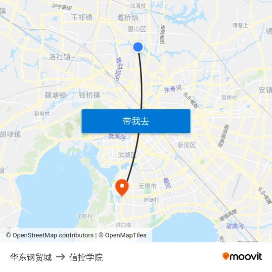 华东钢贸城 to 信控学院 map