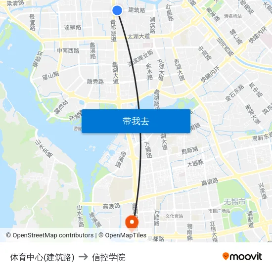 体育中心(建筑路) to 信控学院 map