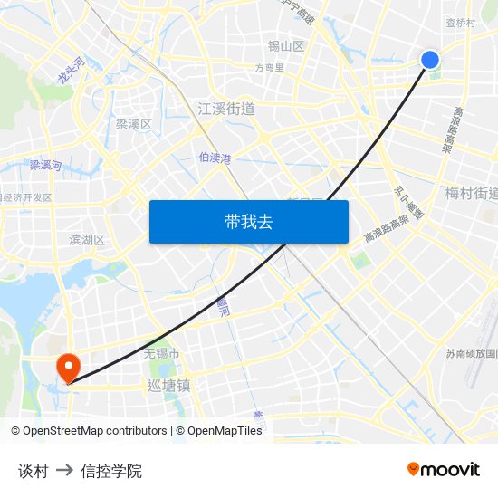 谈村 to 信控学院 map