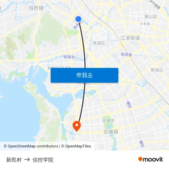 新民村 to 信控学院 map