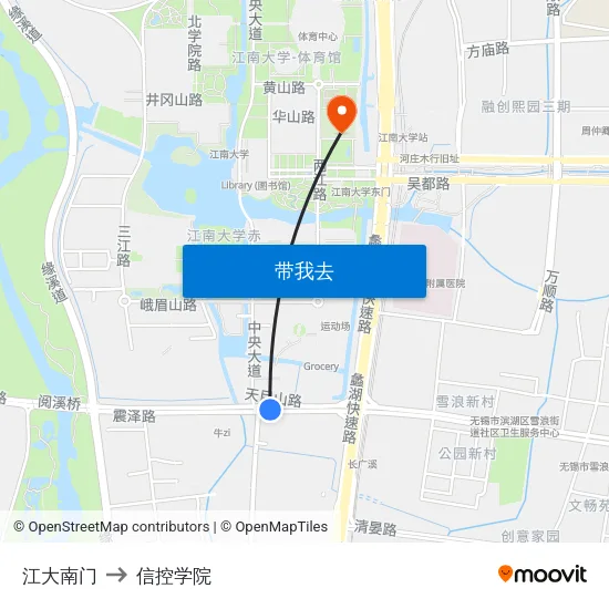 江大南门 to 信控学院 map