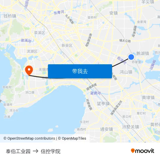 泰伯工业园 to 信控学院 map