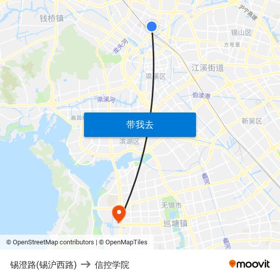 锡澄路(锡沪西路) to 信控学院 map