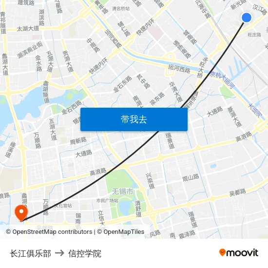 长江俱乐部 to 信控学院 map