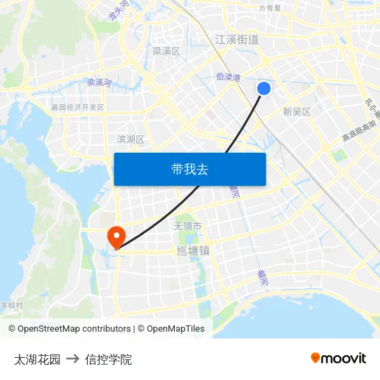 太湖花园 to 信控学院 map