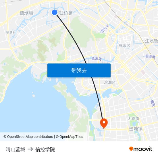 晴山蓝城 to 信控学院 map