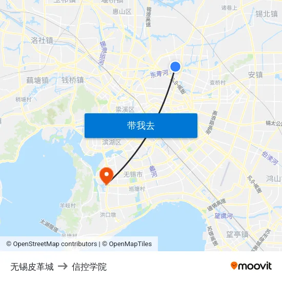 无锡皮革城 to 信控学院 map