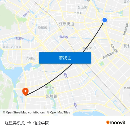 红星美凯龙 to 信控学院 map