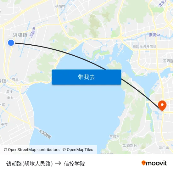 钱胡路(胡埭人民路) to 信控学院 map