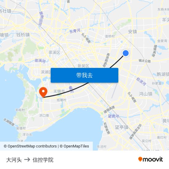 大河头 to 信控学院 map