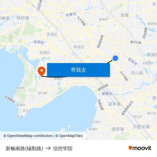 新畅南路(锡勤路) to 信控学院 map