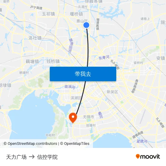 天力广场 to 信控学院 map
