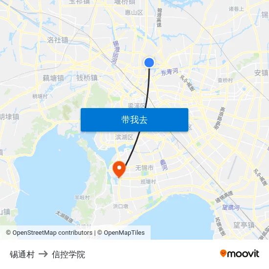 锡通村 to 信控学院 map
