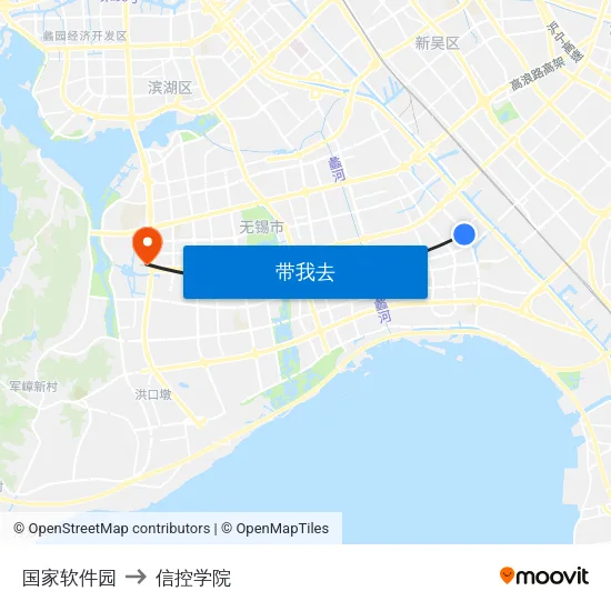 国家软件园 to 信控学院 map