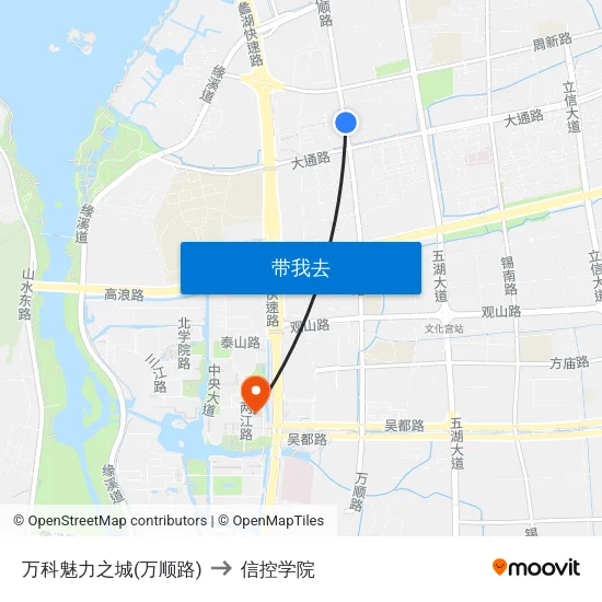 万科魅力之城(万顺路) to 信控学院 map
