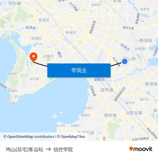 鸿山(后宅)客运站 to 信控学院 map