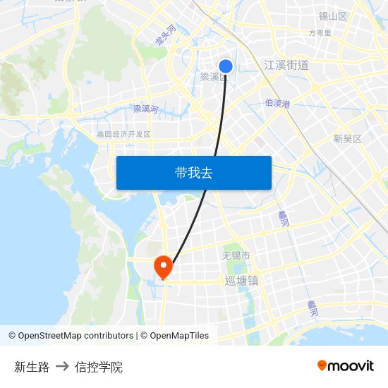 新生路 to 信控学院 map
