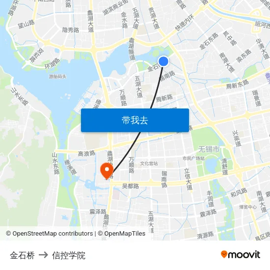 金石桥 to 信控学院 map