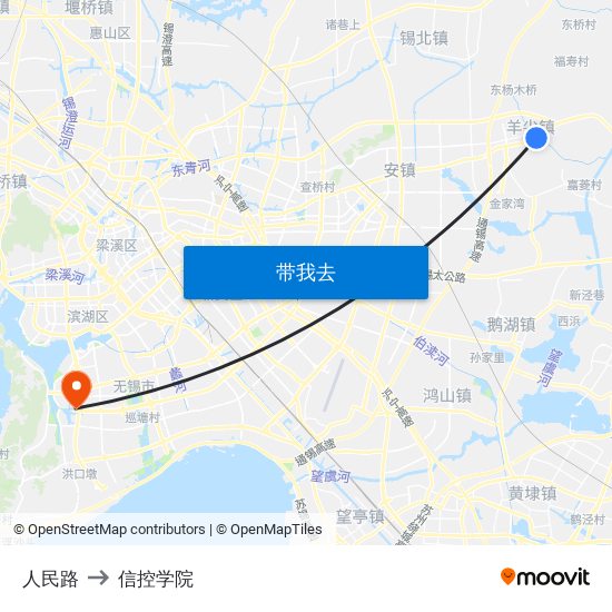 人民路 to 信控学院 map