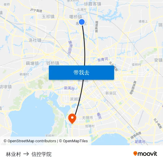 林业村 to 信控学院 map