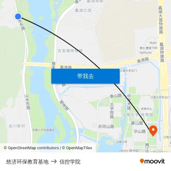 慈济环保教育基地 to 信控学院 map