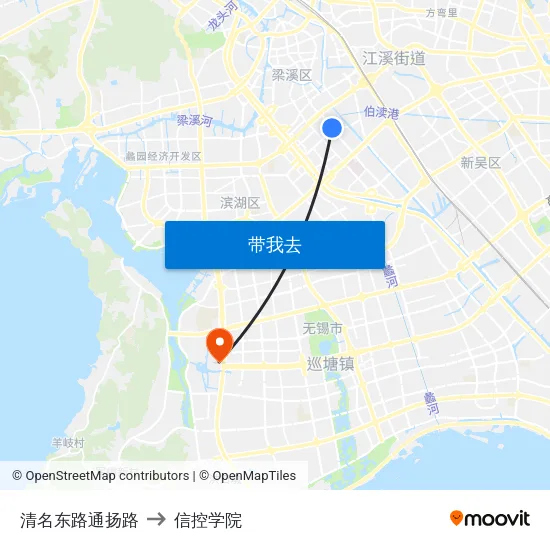 清名东路通扬路 to 信控学院 map