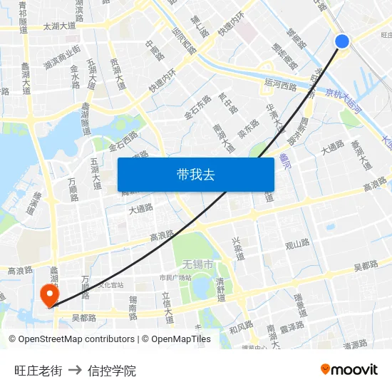 旺庄老街 to 信控学院 map