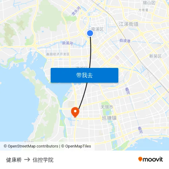 健康桥 to 信控学院 map