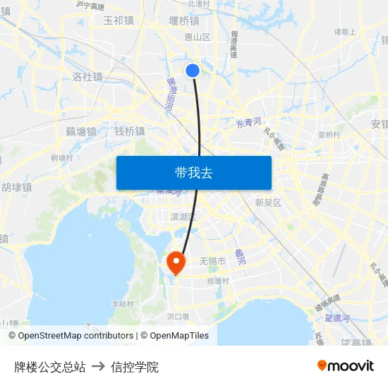 牌楼公交总站 to 信控学院 map