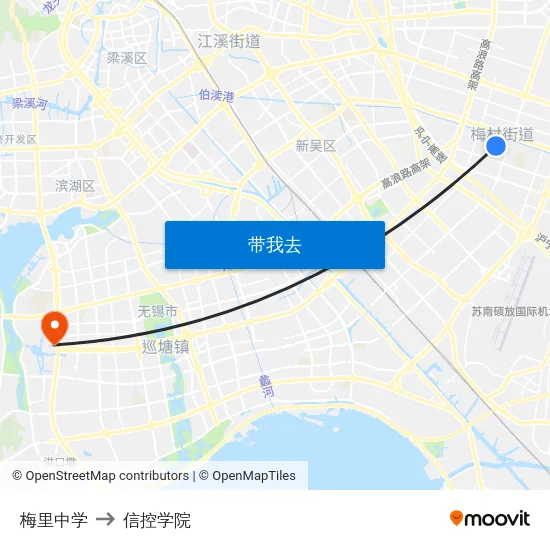 梅里中学 to 信控学院 map