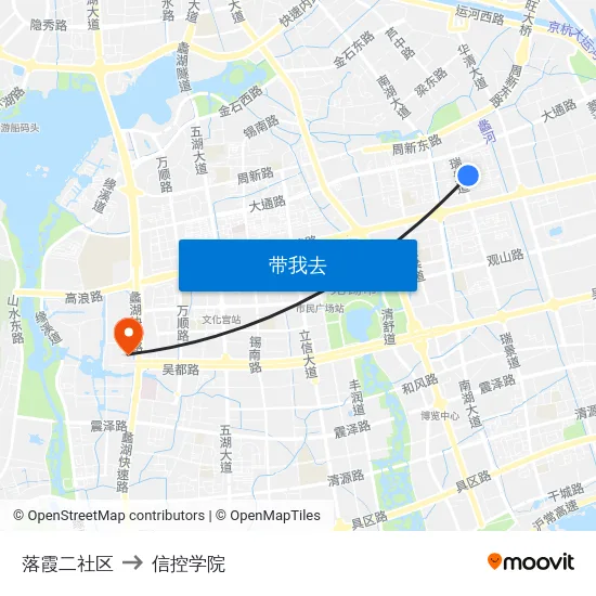 落霞二社区 to 信控学院 map