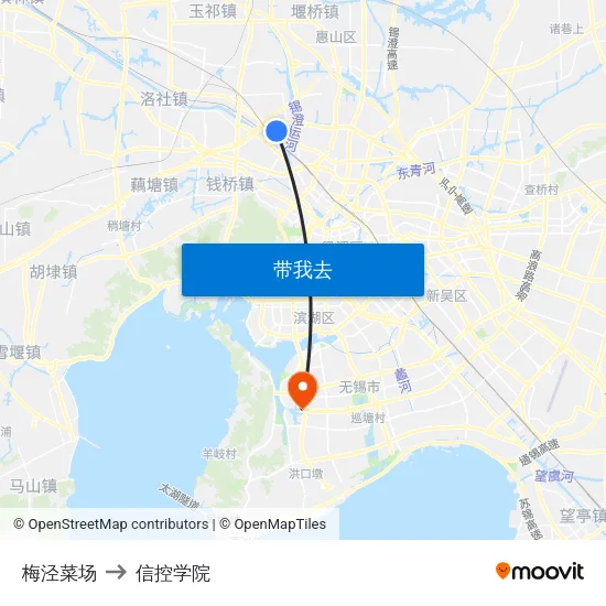 梅泾菜场 to 信控学院 map