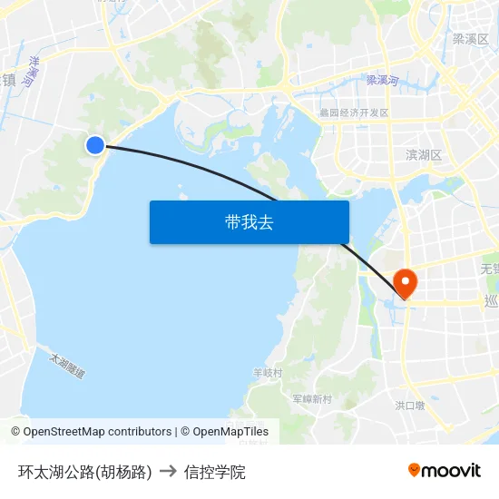 环太湖公路(胡杨路) to 信控学院 map