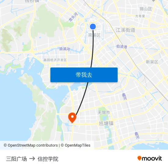 三阳广场 to 信控学院 map