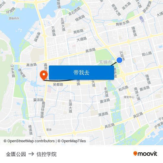 金匮公园 to 信控学院 map