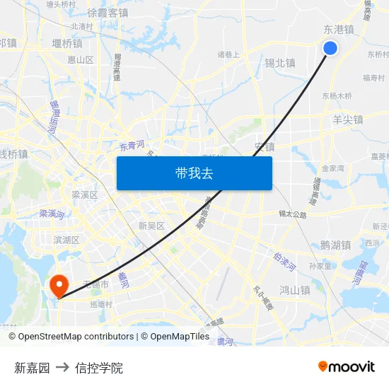 新嘉园 to 信控学院 map