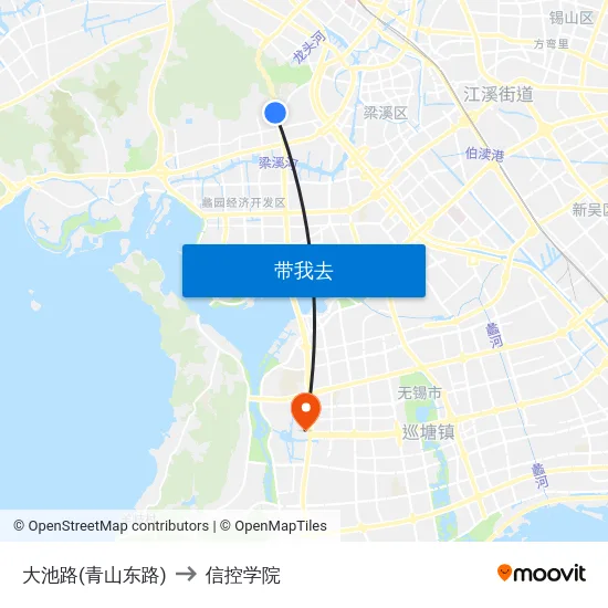 大池路(青山东路) to 信控学院 map