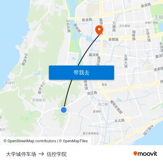 大学城停车场 to 信控学院 map