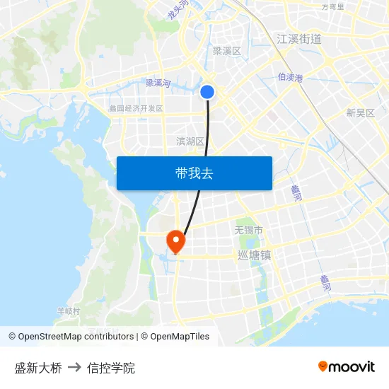 盛新大桥 to 信控学院 map