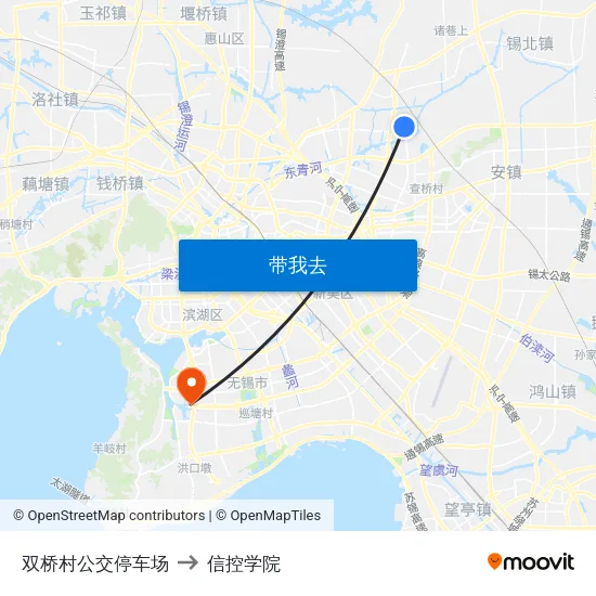 双桥村公交停车场 to 信控学院 map