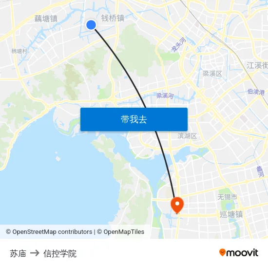 苏庙 to 信控学院 map