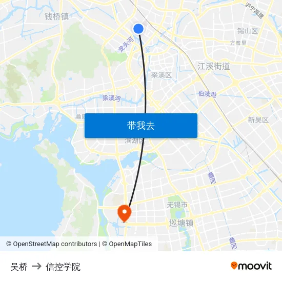 吴桥 to 信控学院 map