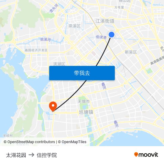 太湖花园 to 信控学院 map